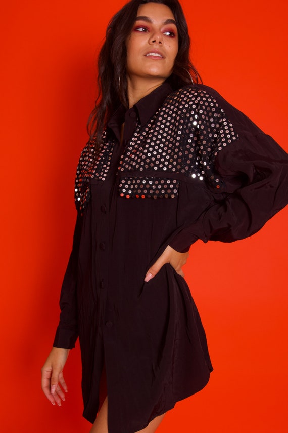 Vintage 1980's - 90's 'MENU' Oversized Black Blous