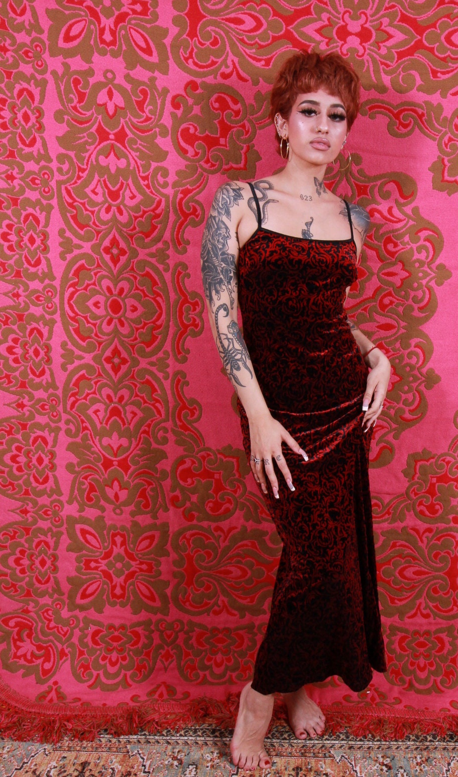 Vintage 90's 'Rampage' Red and Black Velvet Dress Gothic Festival
