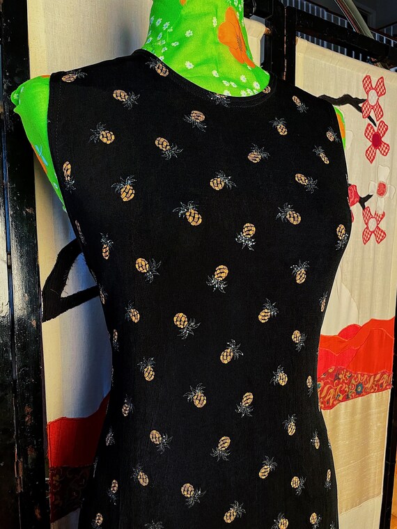 Vintage 90's Slinky Stretchy Long Black Glitter Pineapple Dress