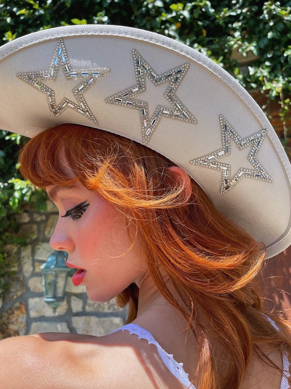 White Rhinestone Star Cowboy Hat Western Cowgirl Costume