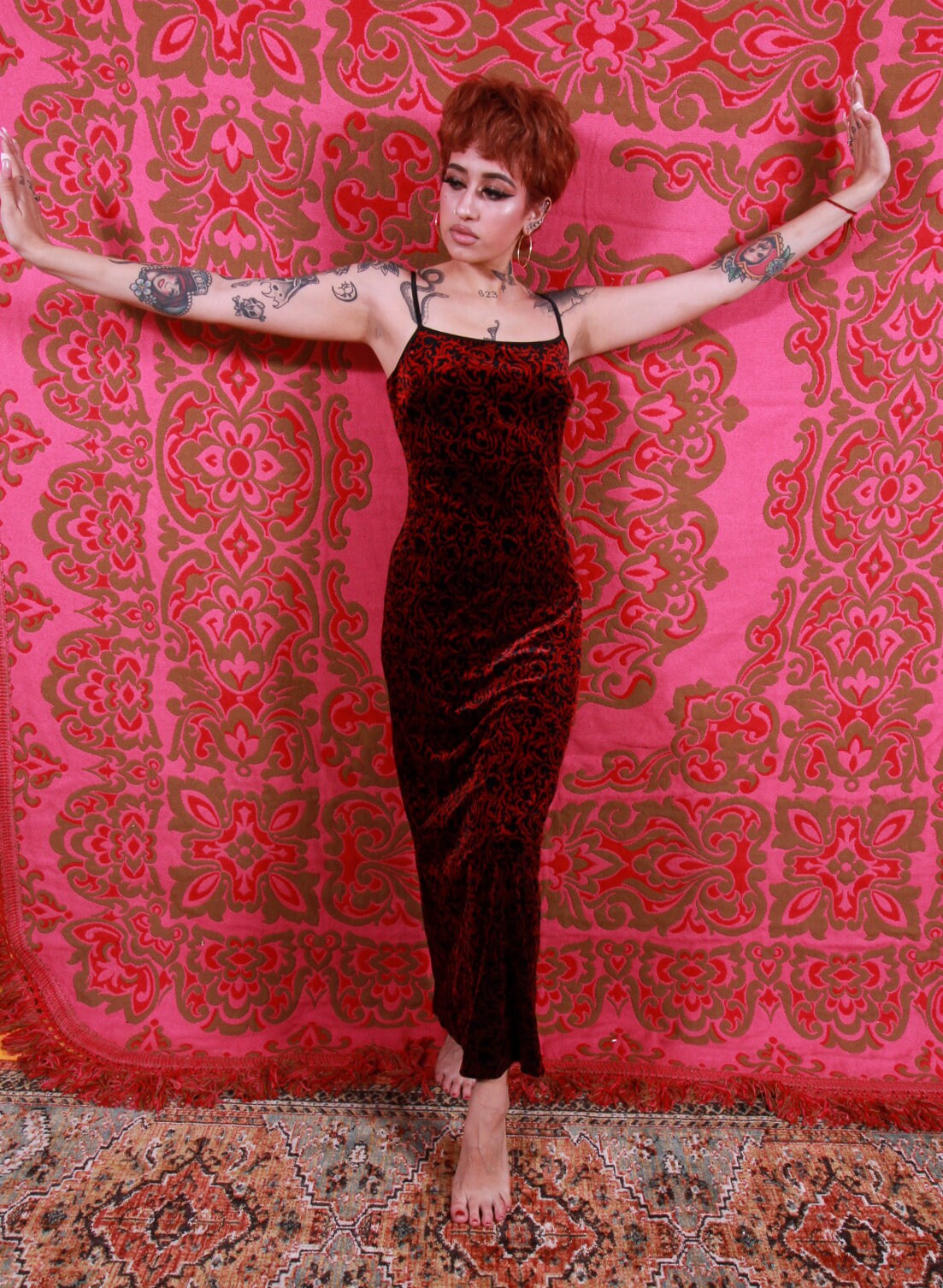 Vintage 90's 'Rampage' Red and Black Velvet Dress Gothic Festival