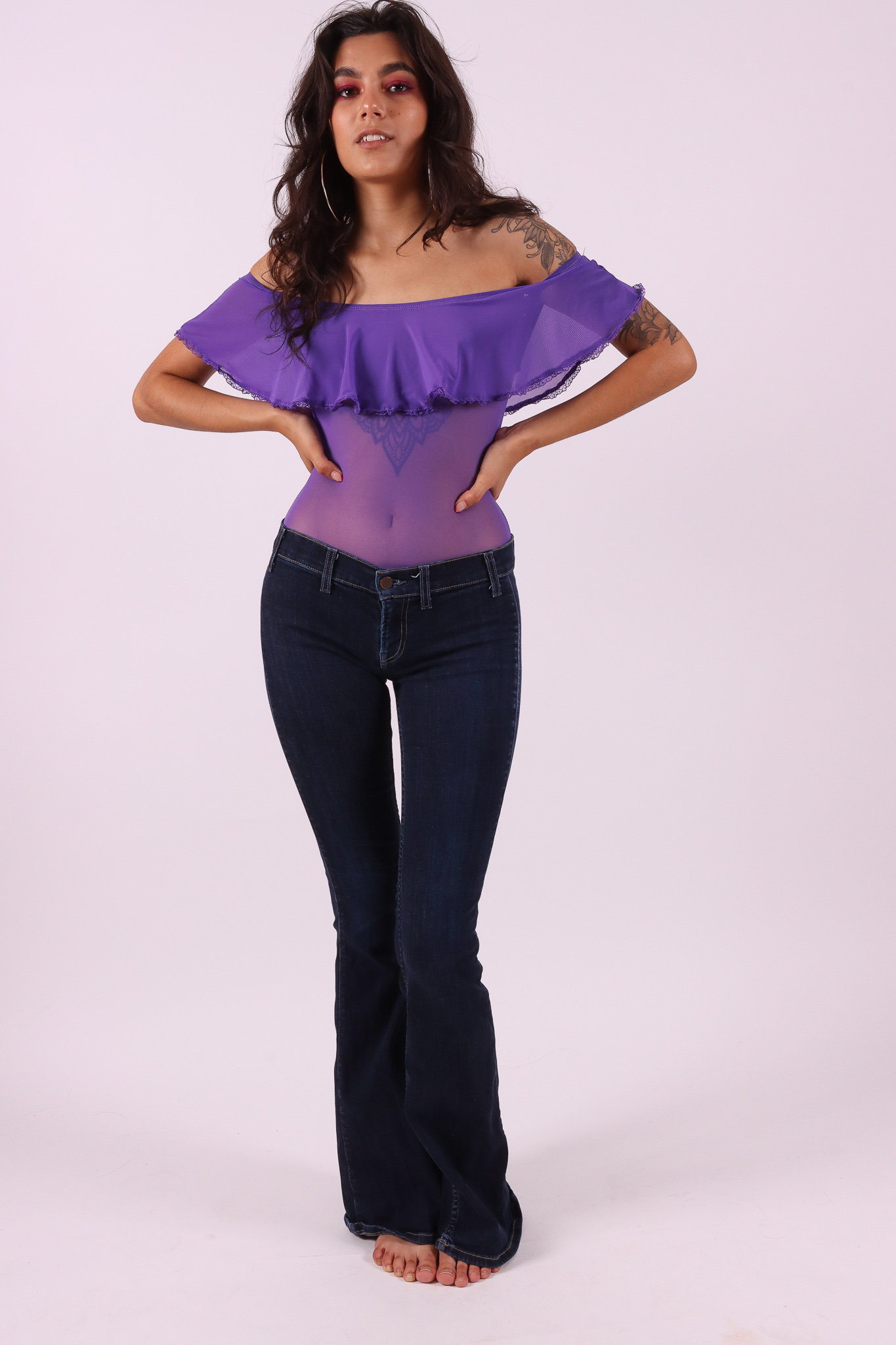 Vintage Y2K 'Textile' LowRise Hip Hugger Dark Flared Stretchy Jeans