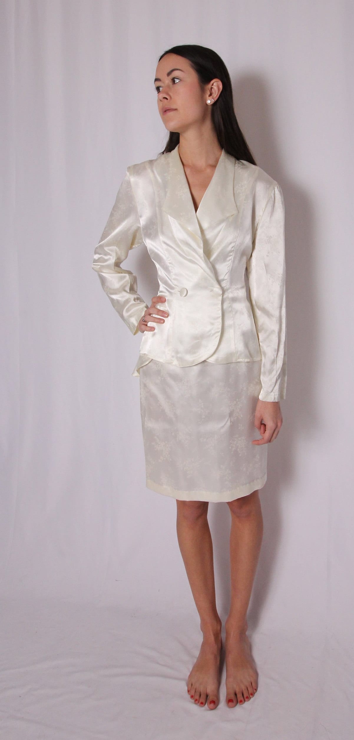 white skirt suit for wedding