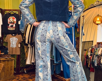 Vintage 60's - 70's Western Disco Blue Velveteen Pant Set