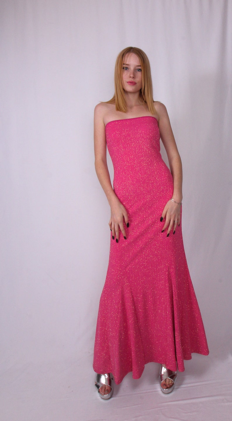 Vintage /'Jessica McClintock for Gunne Sax/' Pink Mermaid Dress Covered In Silver and Pink Glitter