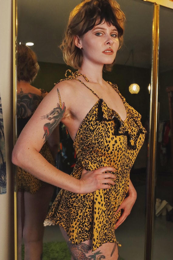 Vintage 'Frederick's' 70's Wild Cheetah Print Animal Mesh Romper