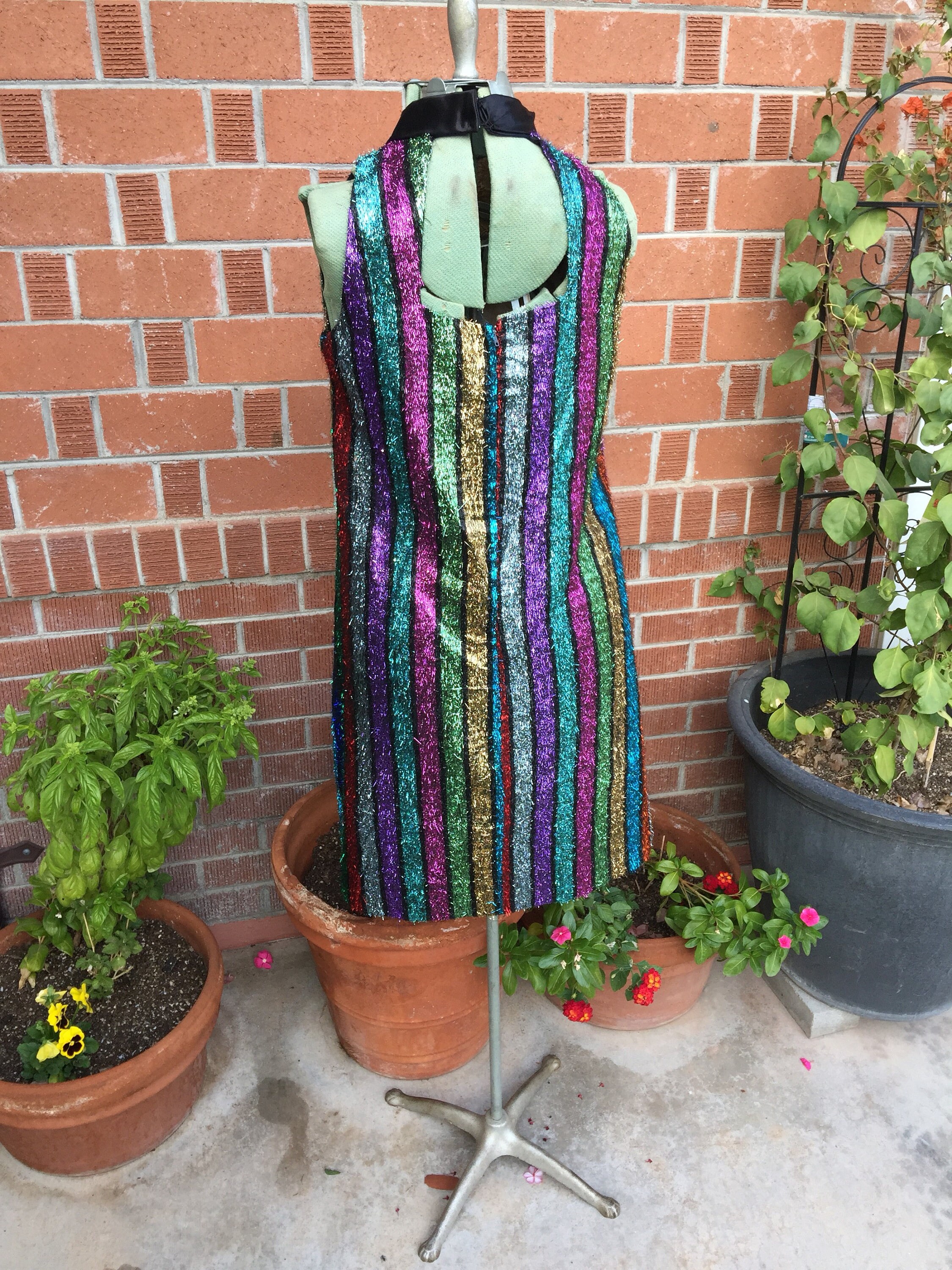 Vintage 1960's Rainbow Striped Tinsel Dress Party Dress Metallic