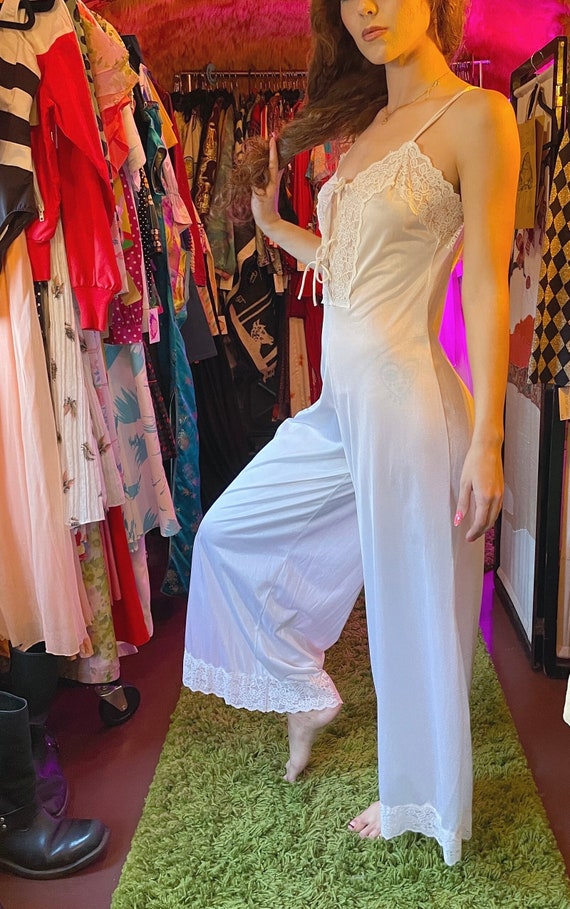 Vintage 1960's White Lingerie Jumpsuit Bridal
