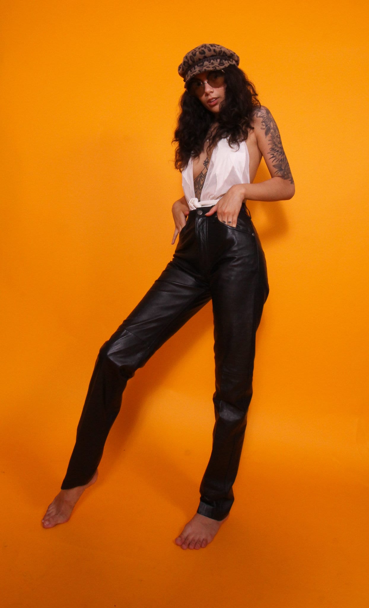 Vintage Wrangler High Waisted Black Leather Pants Biker Babe