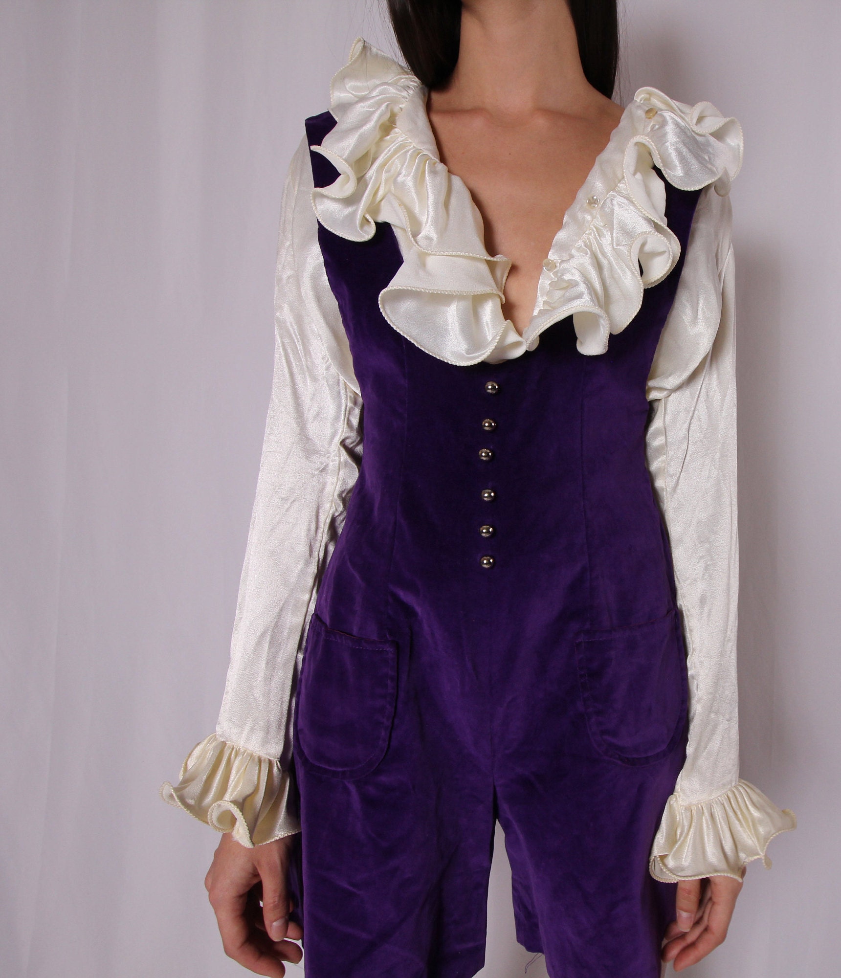 Vintage Mod Prince Purple Velvet Romper One Piece British Invasion