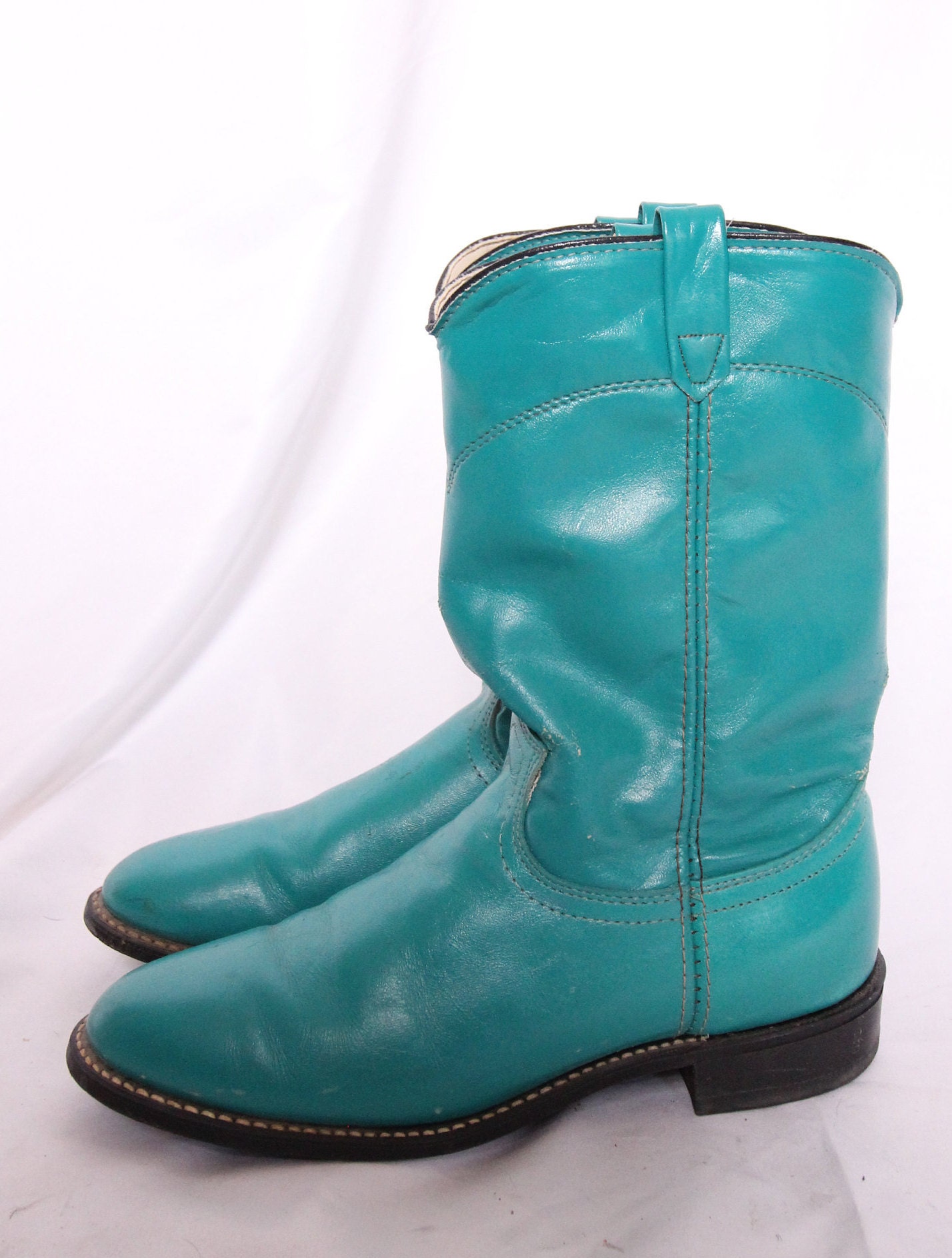 Vintage 'Acme' Teal Leather Round Toe Boots Western Rodeo Cowboy