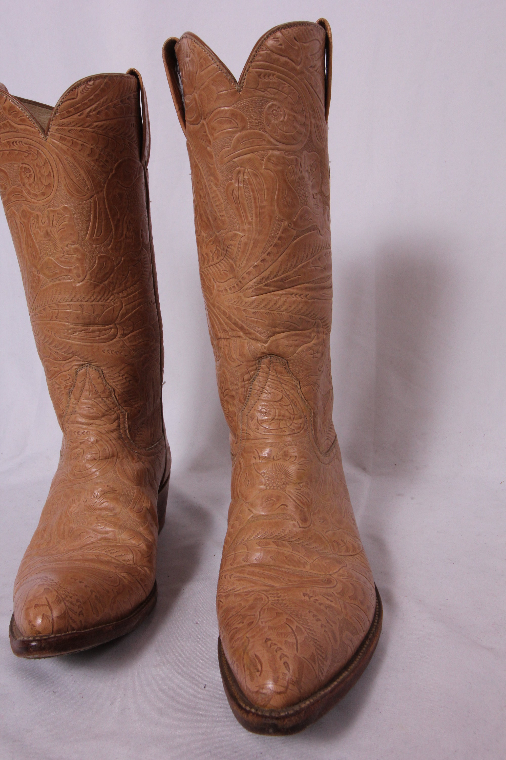 Vintage 'Larry Mahan' Brown Leather Tooled Cowboy Boot | Western | Boho ...
