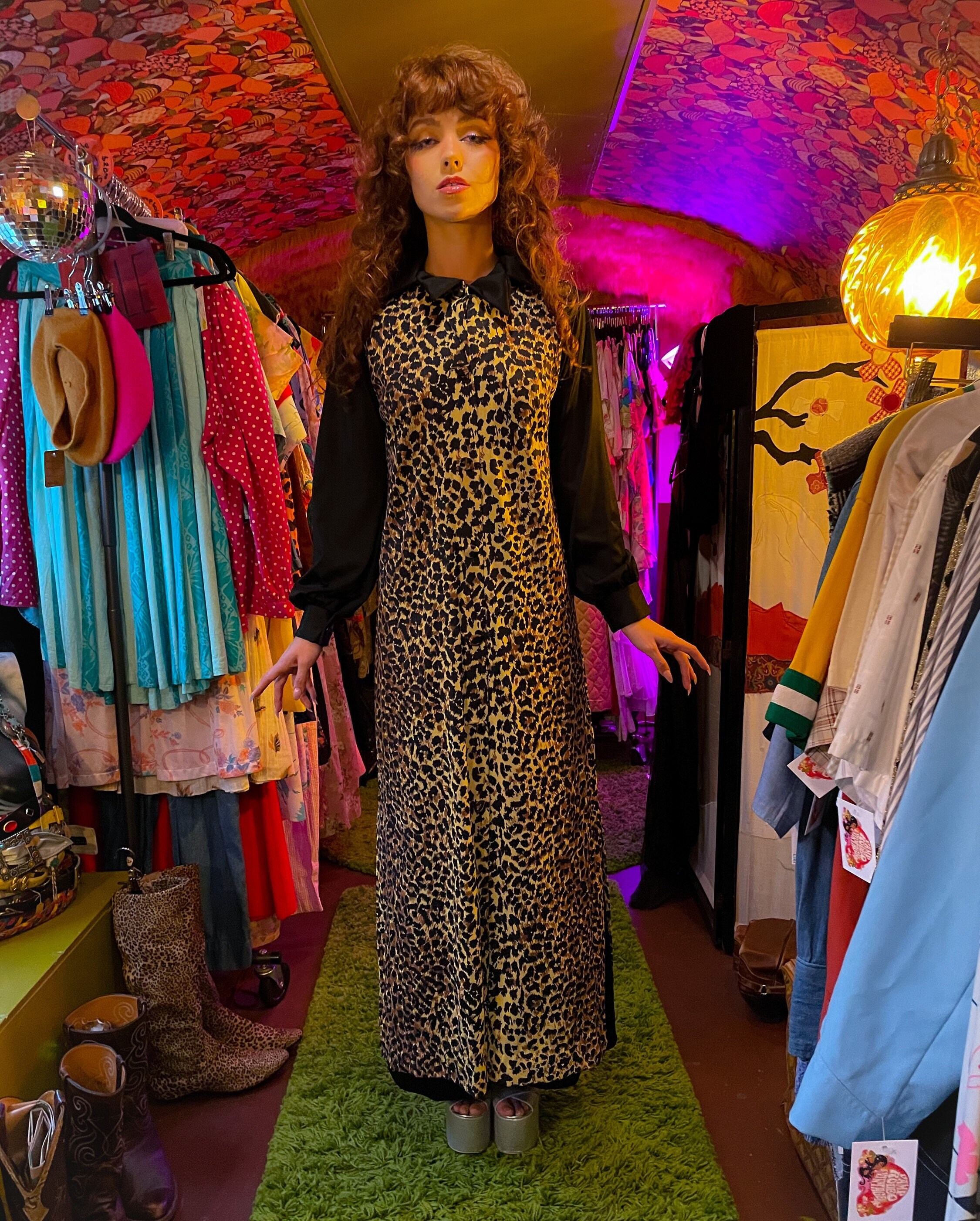Vintage 1970's 'Le Boys' Disco Black Jumpsuit W/ Cheetah Duster Jacket