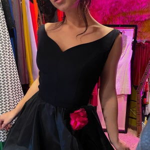 Vintage 1960's Fun and Unique Black Peplum Dress With Rose image 4