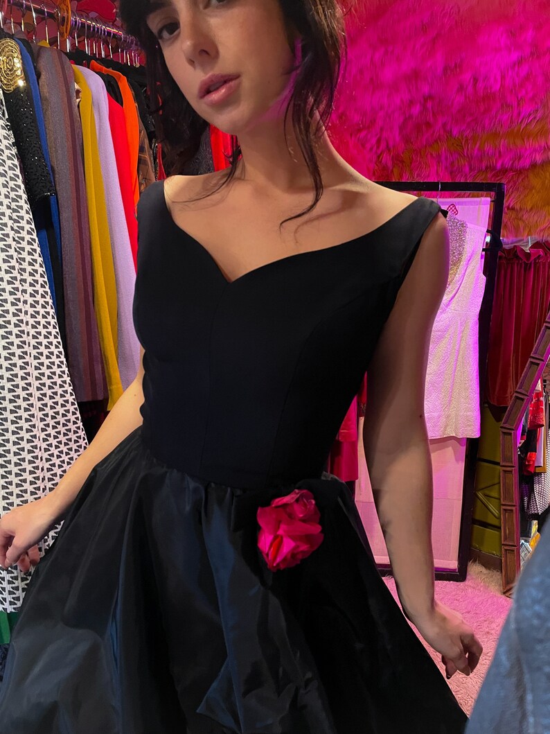 Vintage 1960's Fun and Unique Black Peplum Dress With Rose image 4