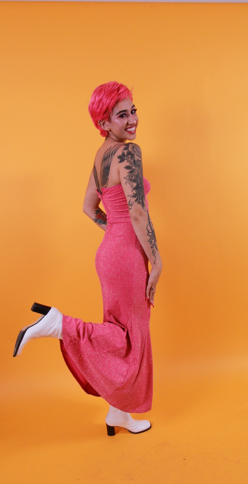 Vintage /'Jessica McClintock for Gunne Sax/' Pink Mermaid Dress Covered In Silver and Pink Glitter
