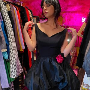 Vintage 1960's Fun and Unique Black Peplum Dress With Rose image 2