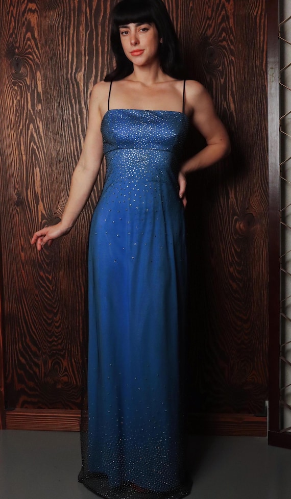 Vintage 90's Goth Pixie Blue and Black Mesh Glitter Dress