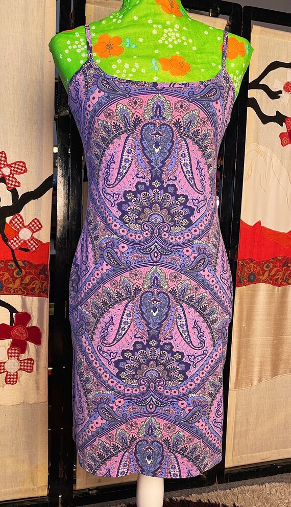 Vintage Sexy 90's Y2K 'Moda Intl' Purple Paisley Mini Dress