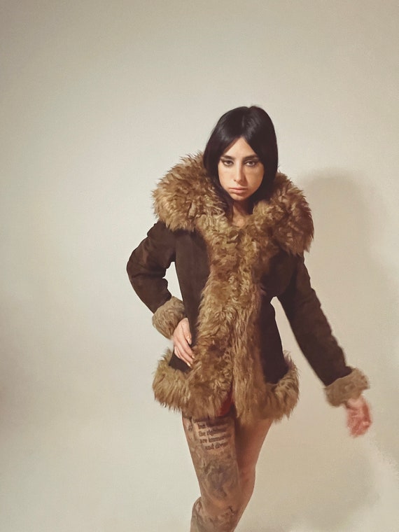 Vintage 'Dan Di Modes' 1970's Penny Lane Brown Suede and Shearling Coat