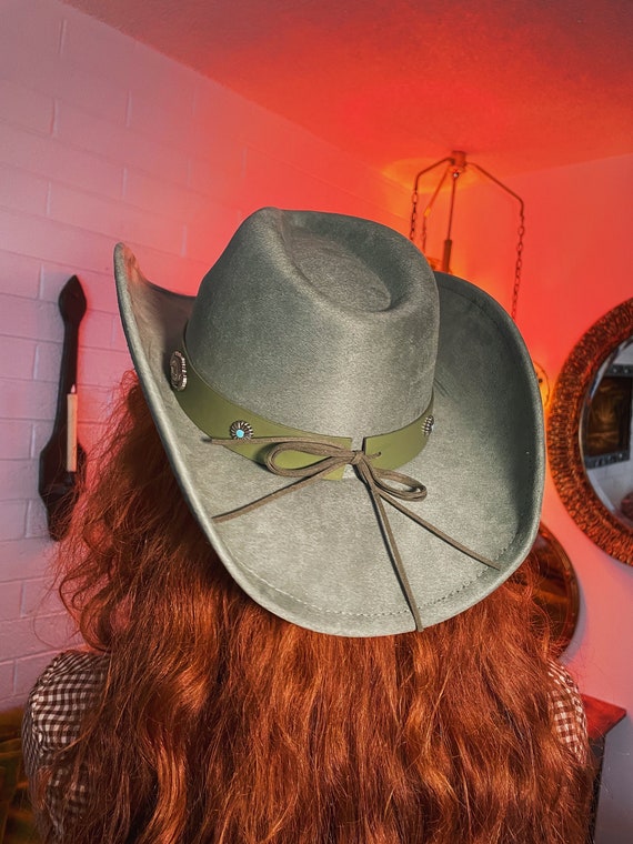 Sage Green Leather Belt Cowboy Hat Western Cowgirl Co… Gem