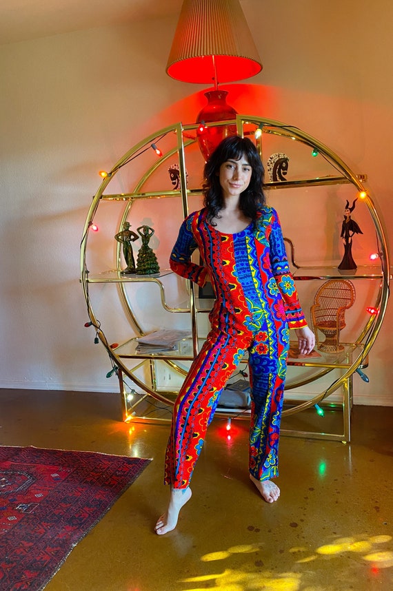 Vintag 1960's Retro Psychedelic Colorful Rainbow Boho Jumpsuit