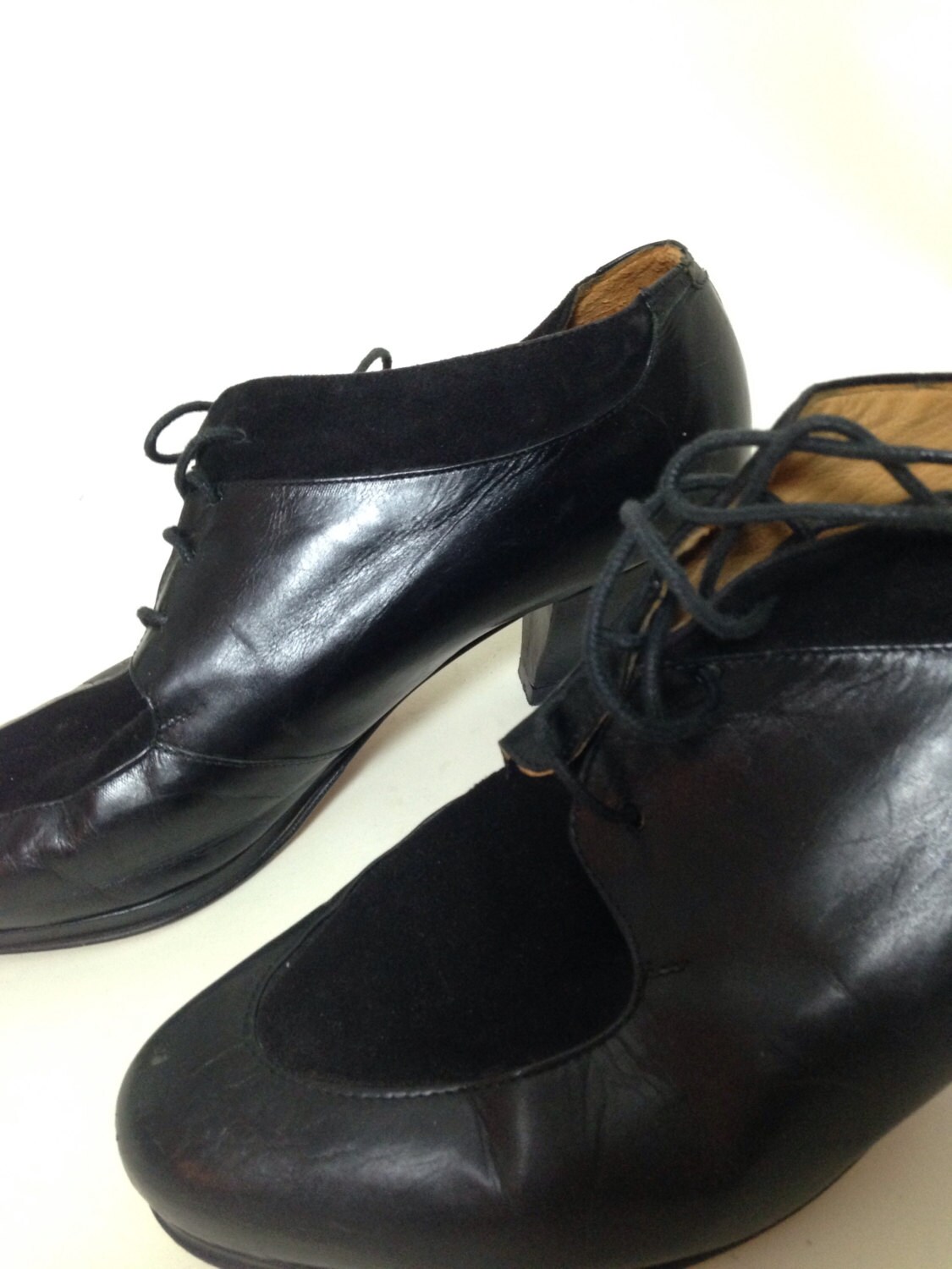 Vintage Italian 'ECCO' Black Leather Shoe | Lace Up | Cuban Heel ...