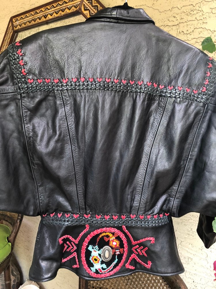 Vintage 'Ren Ellis' Buttery Black Leather Jacket W/ Red Stitching and ...