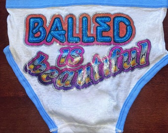 Vintage 'BALLED IS BEAUTIFUL' Deadstock 70er Unisex Herren Unterwäsche Brief Boyfriend Shorts