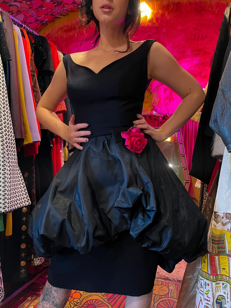 Vintage 1960's Fun and Unique Black Peplum Dress With Rose image 3