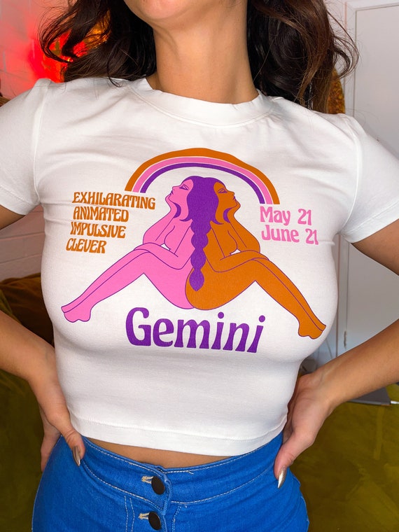 Trippy 'GEMINI' Zodiac Vintage Art Crop Top Astrology