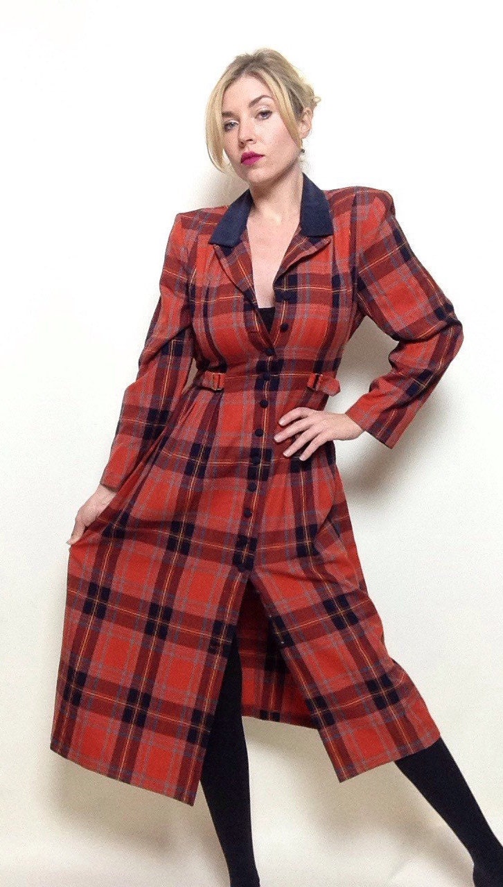 Vintage Halmode Orange Plaid Dress Jacket | Flannel | Holiday | Duster | Button Up | Long | Collard