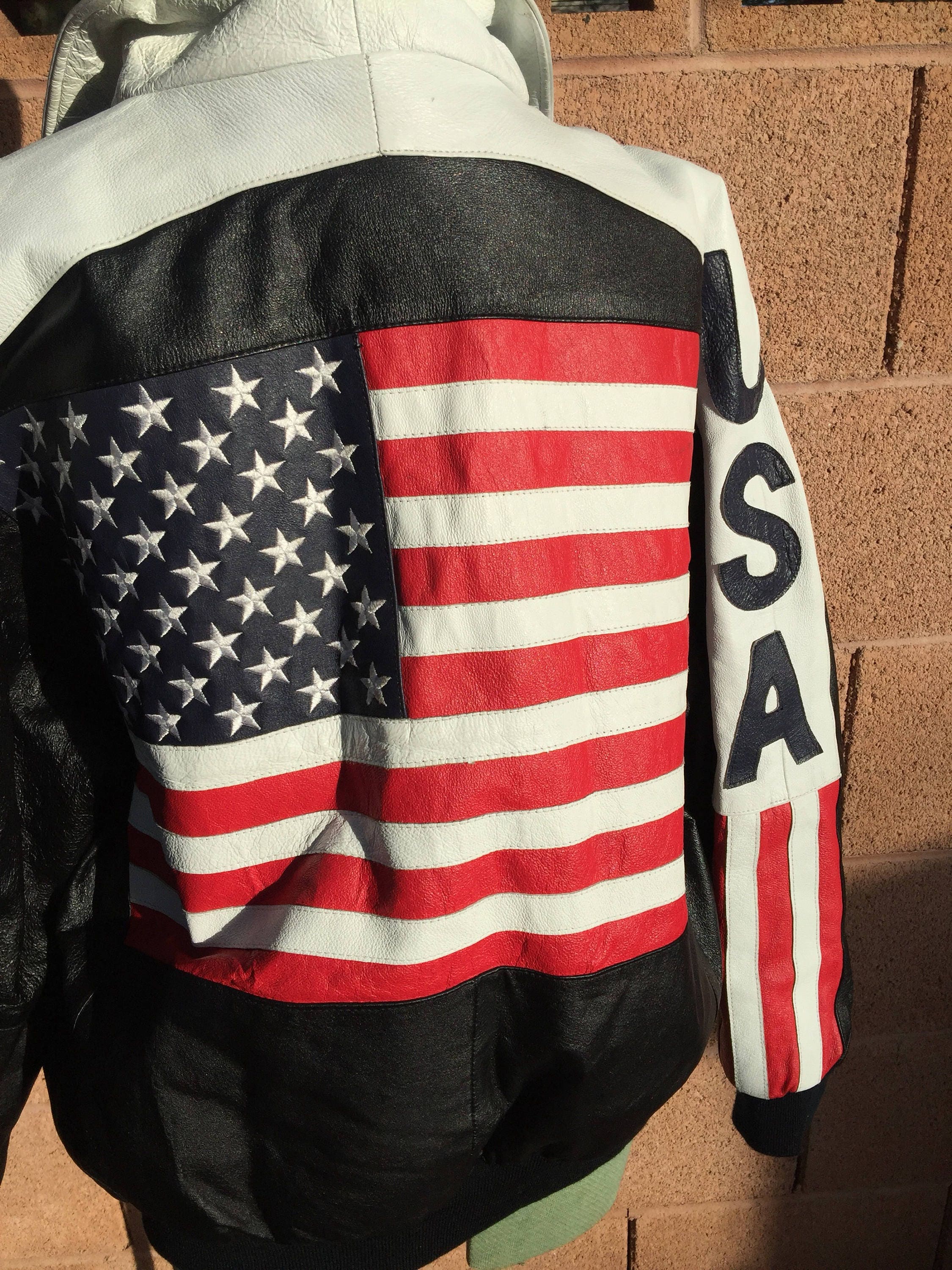 Vintage 90's 'Michael Hoban' USA Leather Jacket American Flag