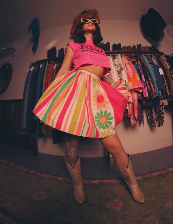Vintage 60's Flirty Colorful Flower Tulled High Waisted Skirt