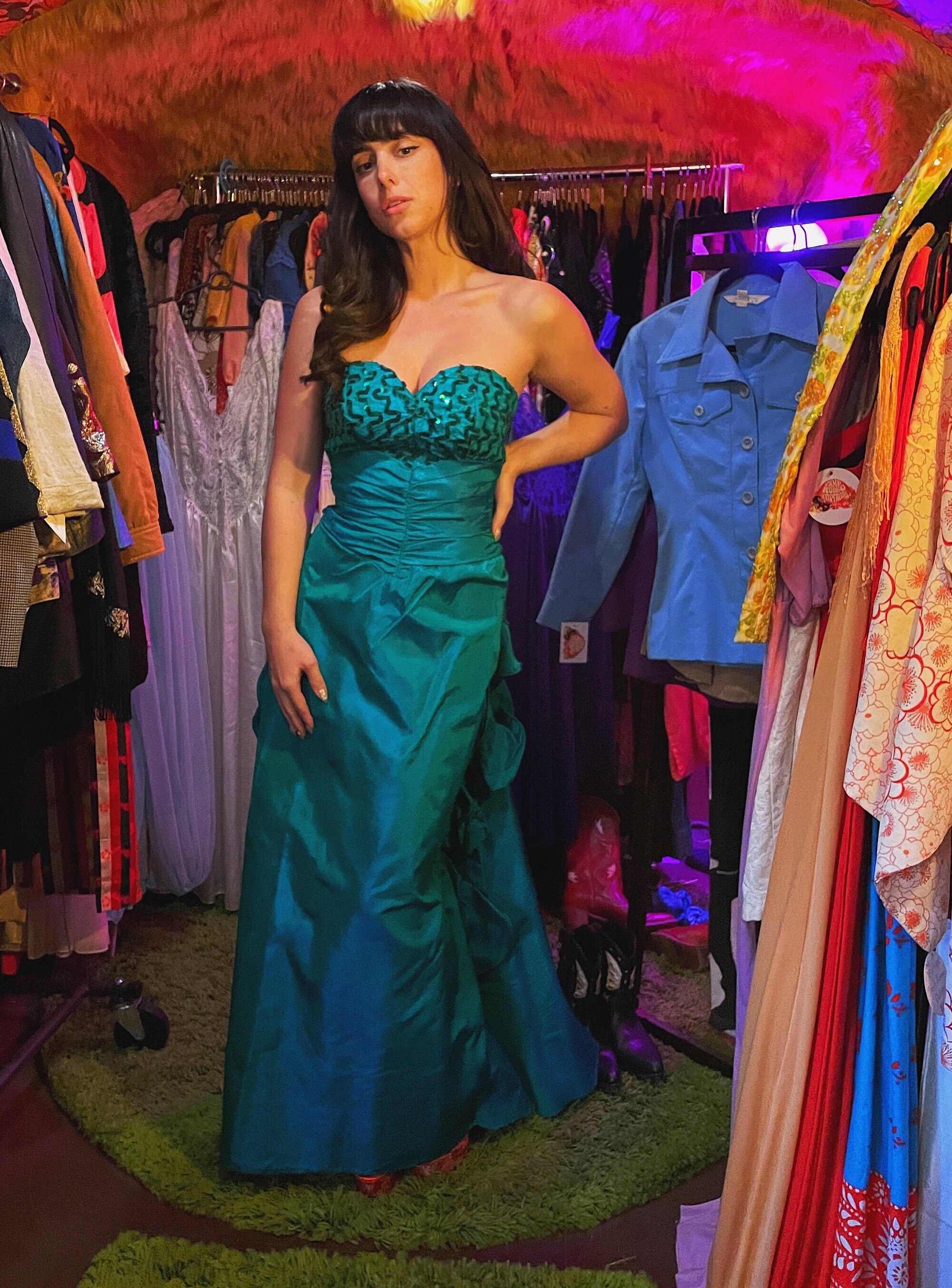 Vintage emerald shop green evening dress
