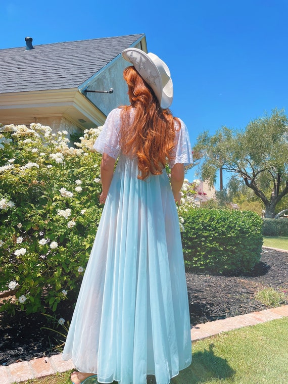 Vintage 1960's VAL MODE Dreamy Blue Sheer Lace Lingerie Duster