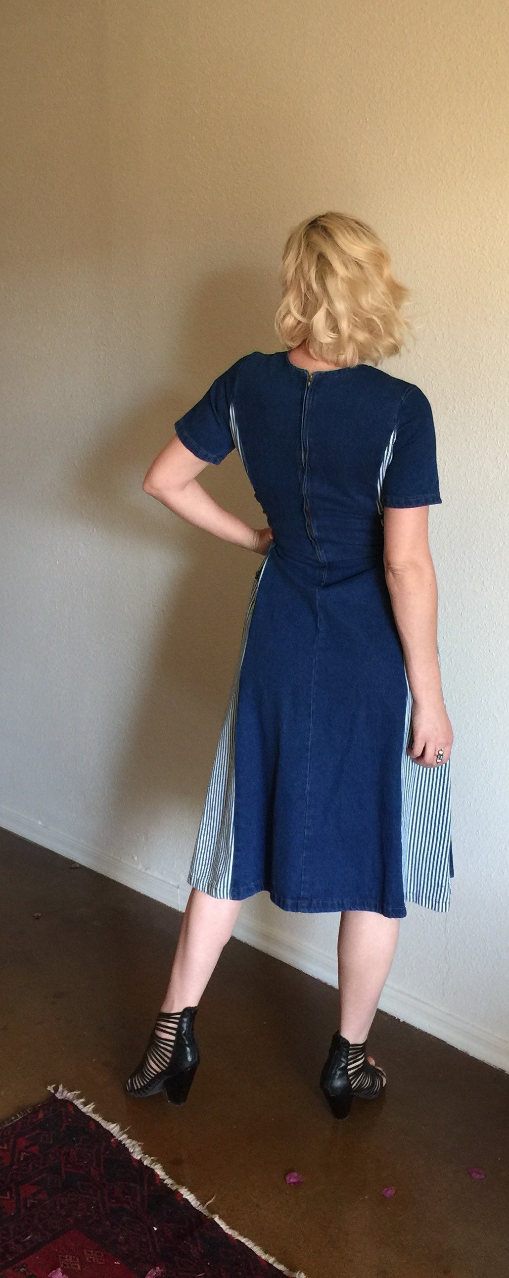 Vintage 'Rama' Farm Girl Jean Corset Jean Dress | Striped | Denim | Country Bumpkin | Boho 