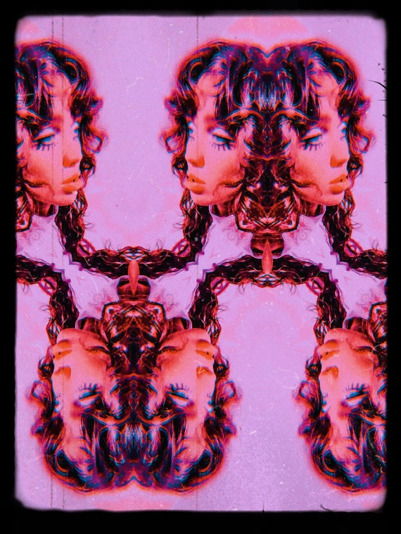 Original Vintage Inspired Art by Barbie Barbarian 1960 - 70's Psychedelic Mirrored Distressed Photograph