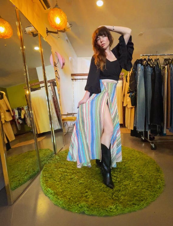 Vintage Deadstock 100% Cotton Boho Festival Striped Wrap Skirt