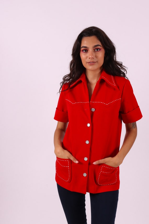Vintage 1970's 'Hamilton 8' Red Western Blouse W/