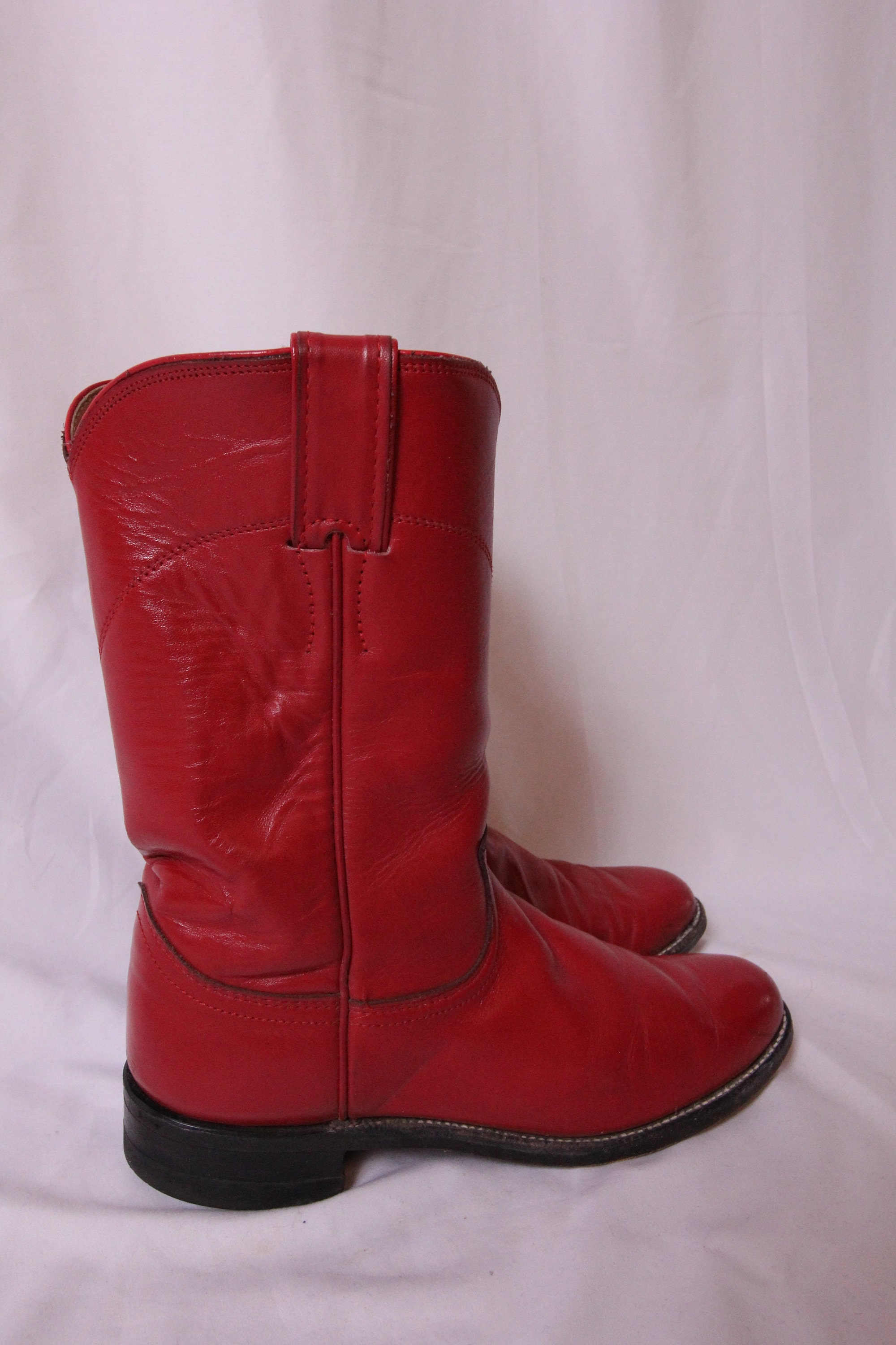 Vintage 'Justin' Red Leather Western Boho Boots | Festival | Cowgirl