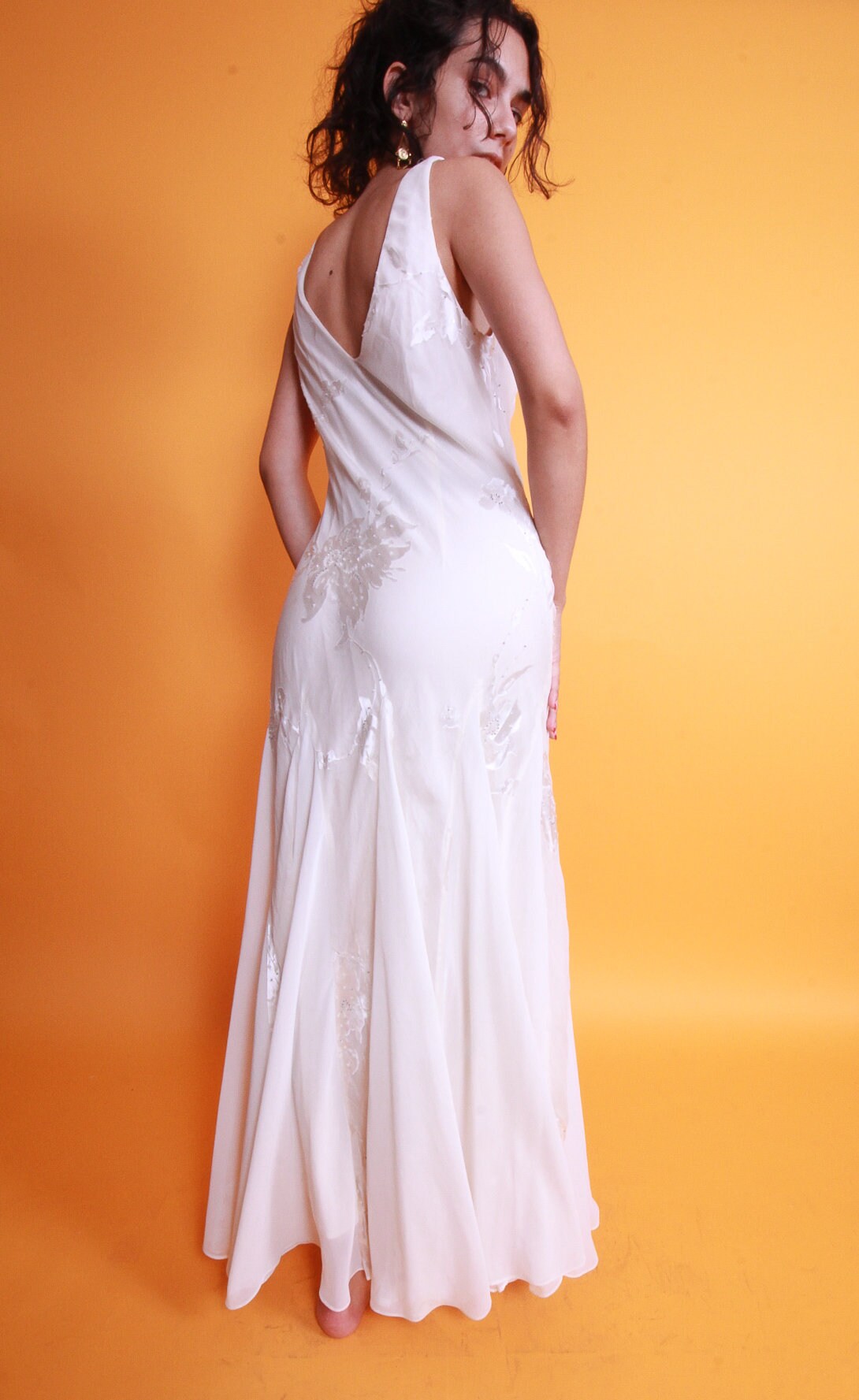 white flare gown