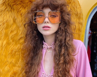 Vintage 70's Oversized Large Amber Orange and Gold Sunglasses
