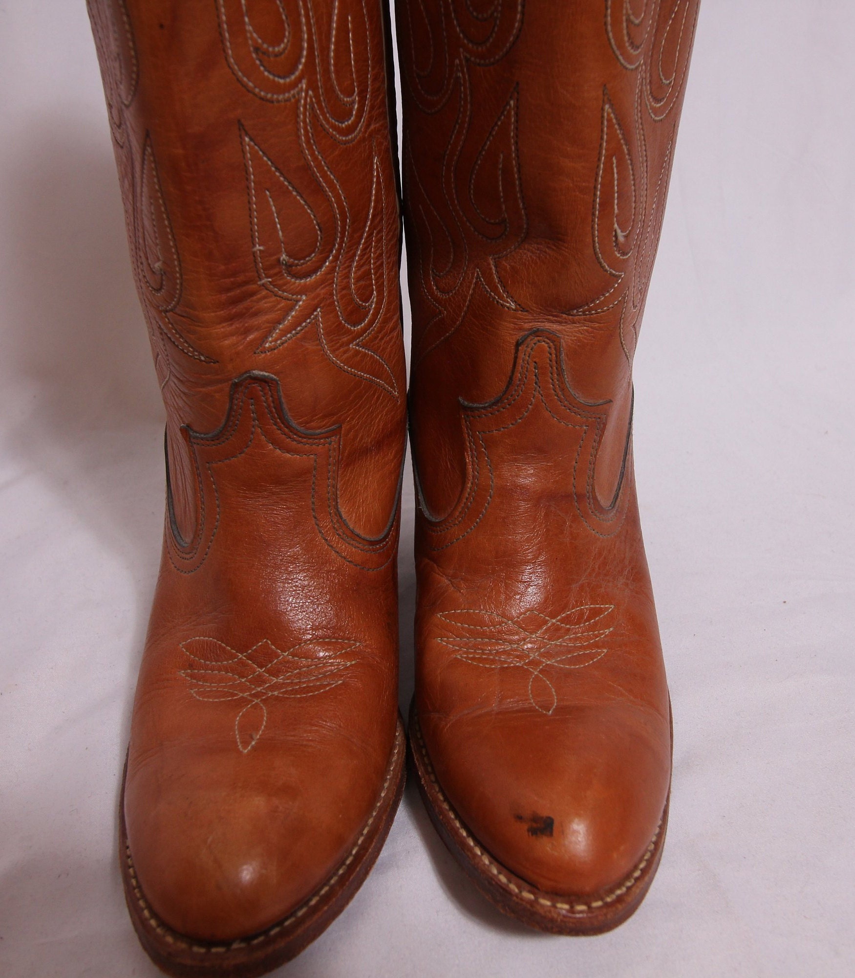 Vintage 'Acme' Brown Leather Daisy Cowboy Boot | Western | Boho | Festival