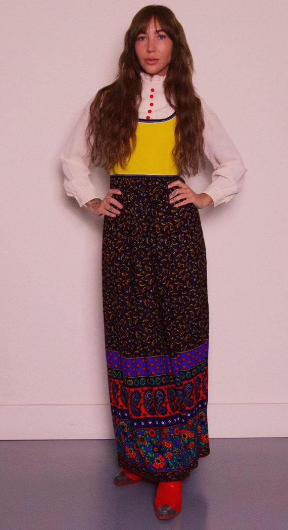 Rare Vintage 60's Collared Boho Apron Style Dress
