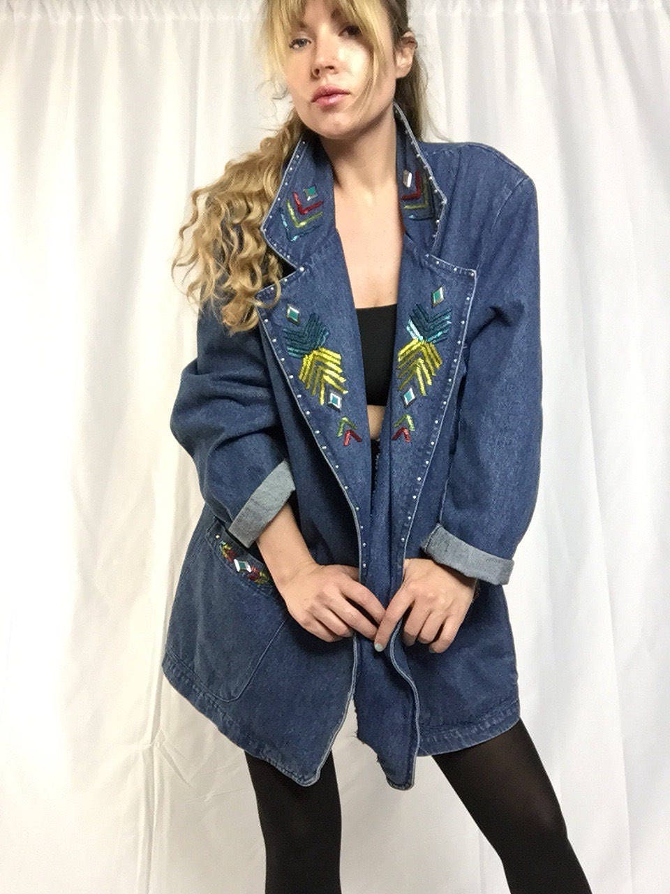 Vintage 'Jen Jen' Oversized Blue Jean Jacket | Southwestern | Boho ...