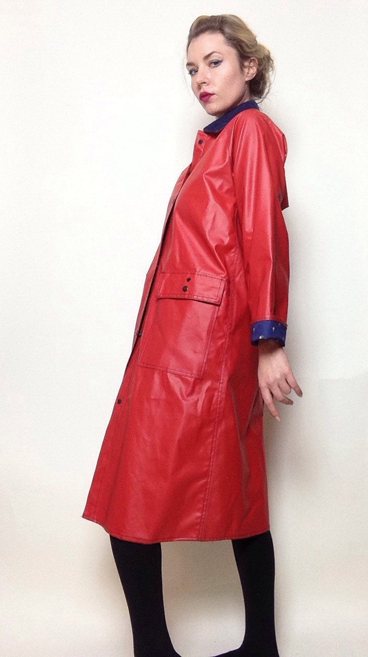 Vintage 'Lot One' Red Strawberry Fields Raincoat | Long | Corduroy Navy ...