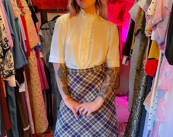 Vintage 70's Plaid High Waisted Skirt