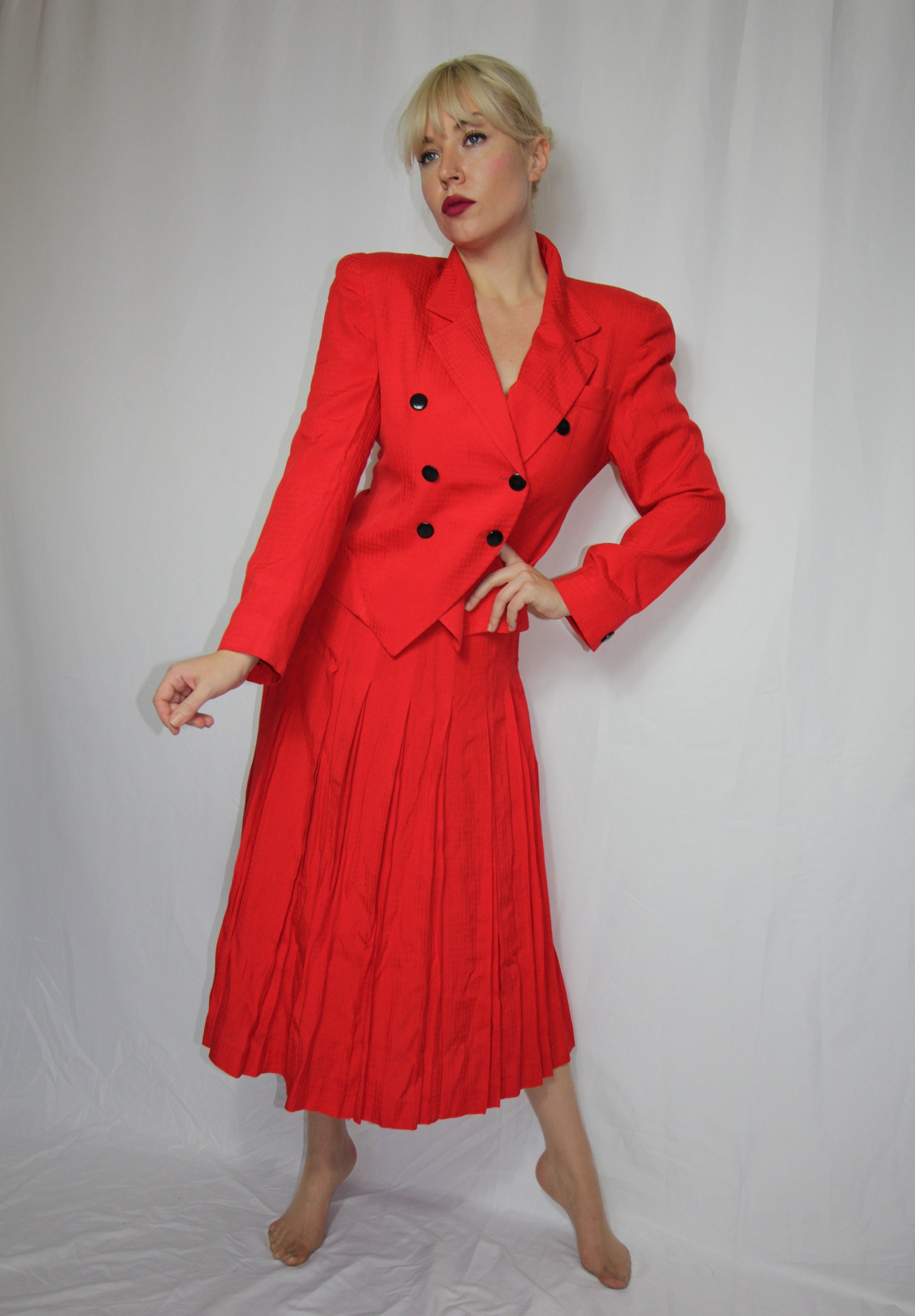 Vintage 'Christian Dior' Womens Red Skirt Suit High Waisted Skirt