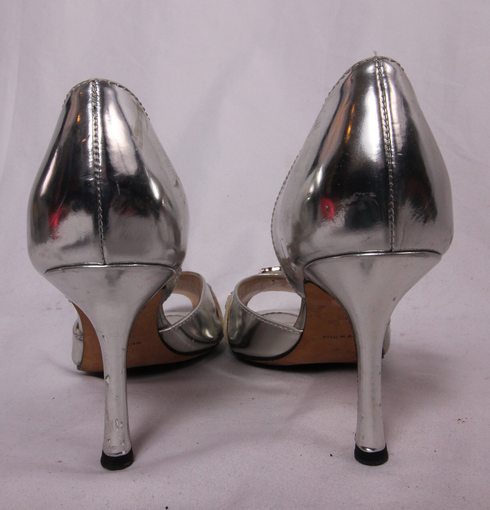 Vintage 90's 'Christian Dior' Silver Metallic Peep Toe Heels | Monogram ...